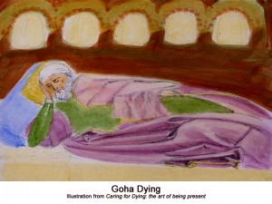 Illustration of dying man