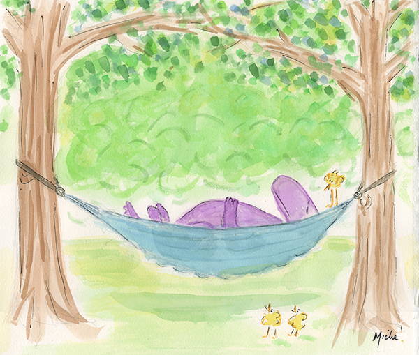 Dinosaur resting in hammock - Allowing Time