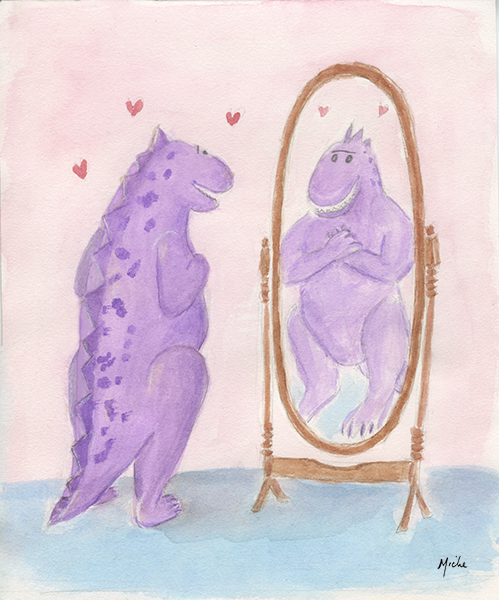 Hobji sends love to self in mirror.